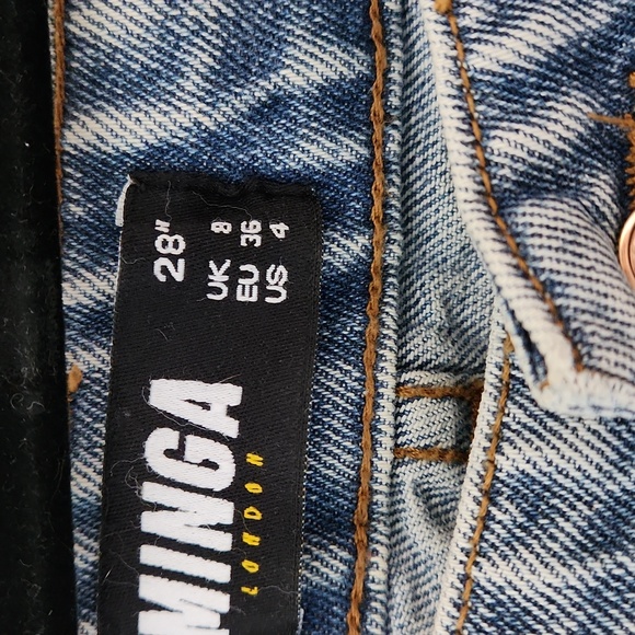 MINGA Angel Girl Wide Leg Baggy Rave Denim Jeans Dolls Kill Size 4 28 Distressed - Picture 7 of 12